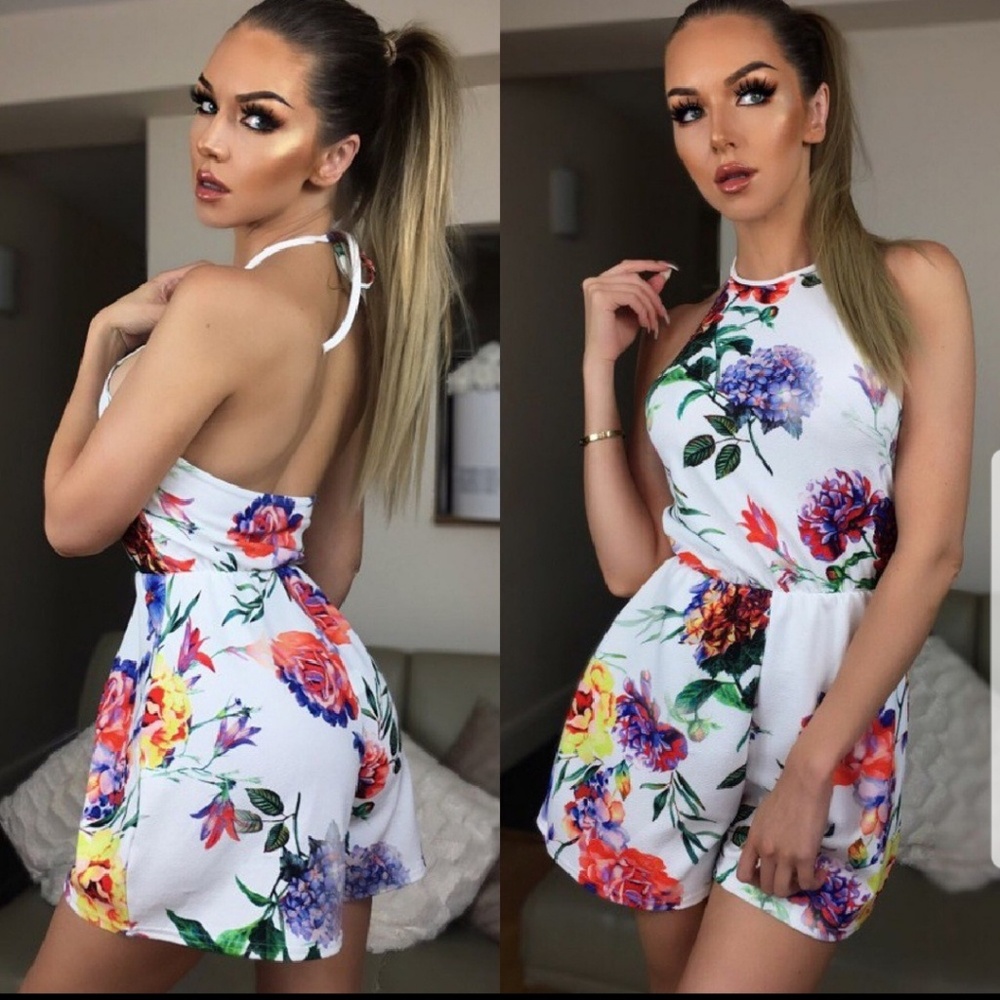 Detailed White Floral Romper